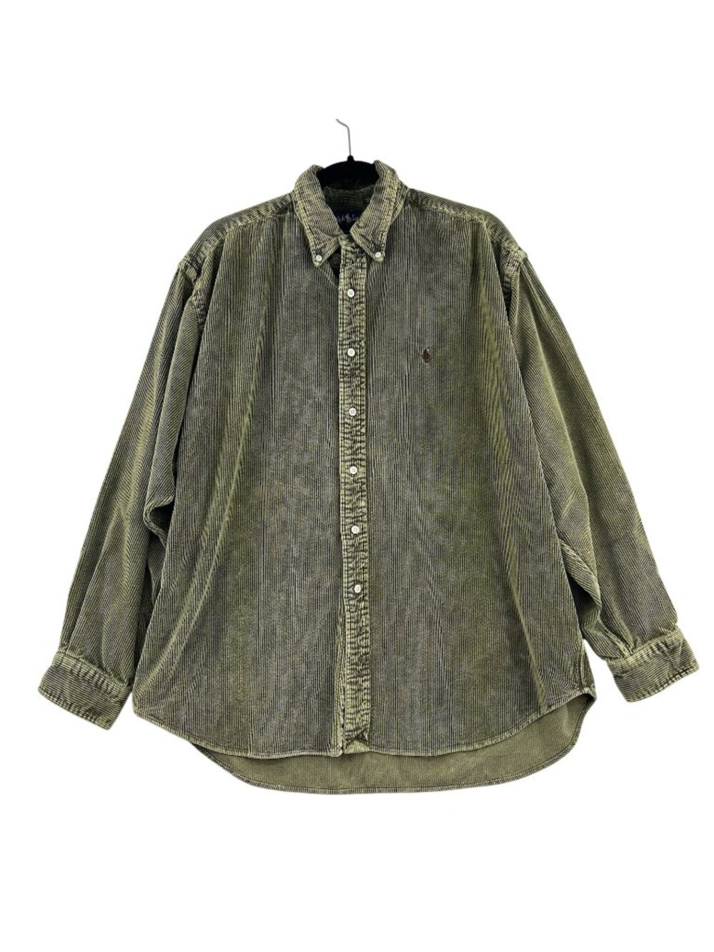 Vintage Ralph Lauren Corduroy Button Down Shirt Men's Size XL Green Pony Logo